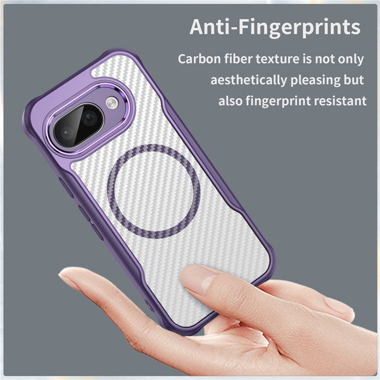 For Google Pixel 9a Case Compatible with MagSafe Hybrid Phone Cover Carbon Fiber - Purple