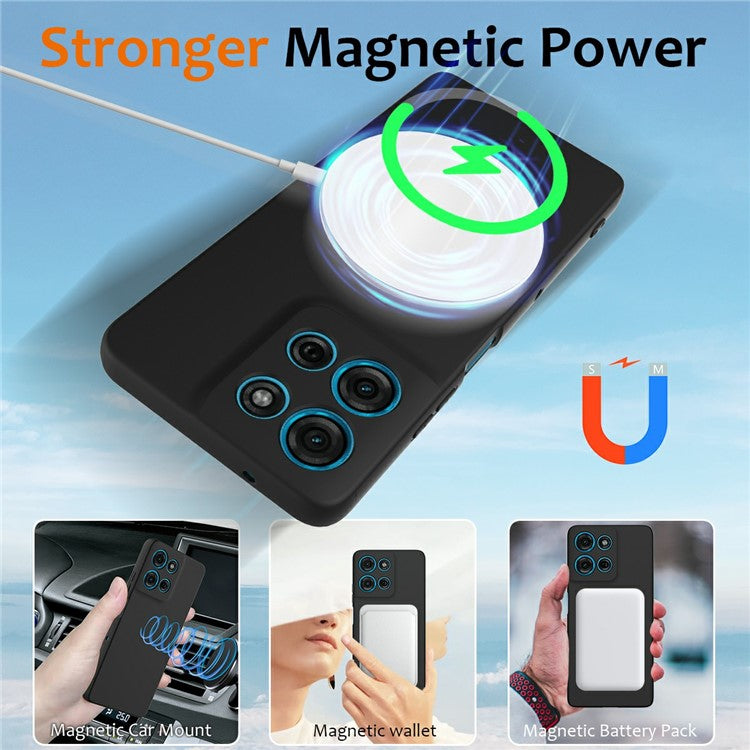 For Motorola Moto G75 5G Case Compatible with MagSafe Liquid Silicone Phone Cover with Lanyard - Black