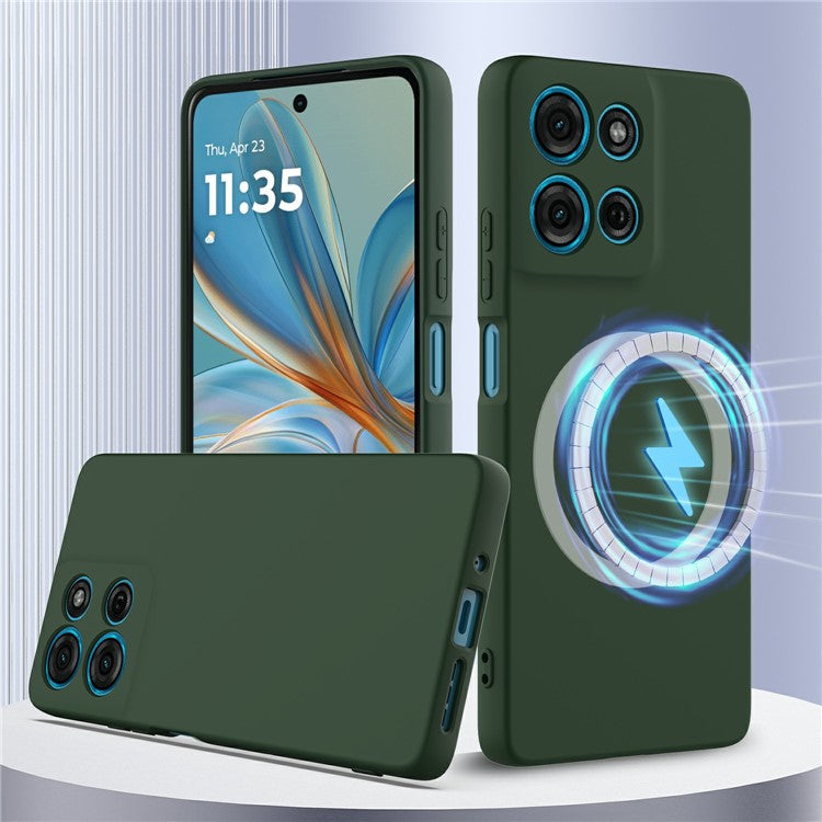 For Motorola Moto G75 5G Case Compatible with MagSafe Liquid Silicone Phone Cover with Lanyard - Dark Green