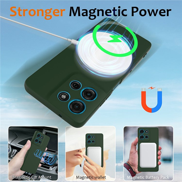 For Motorola Moto G75 5G Case Compatible with MagSafe Liquid Silicone Phone Cover with Lanyard - Dark Green