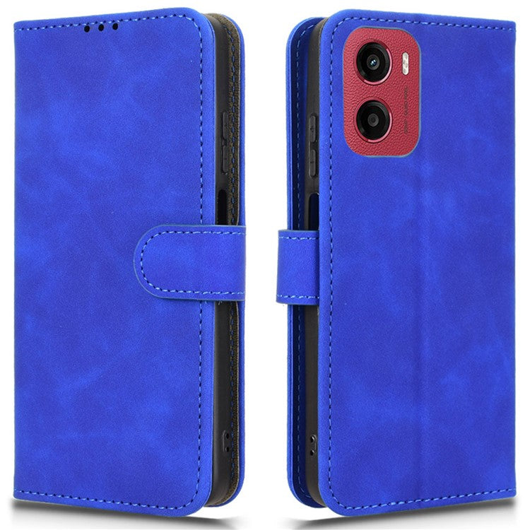 For Motorola Moto G05 4G Leather Case Skin Feel Anti Drop Wallet Flip Phone Cover - Blue