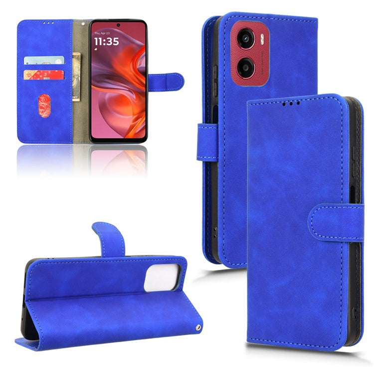 For Motorola Moto G05 4G Leather Case Skin Feel Anti Drop Wallet Flip Phone Cover - Blue