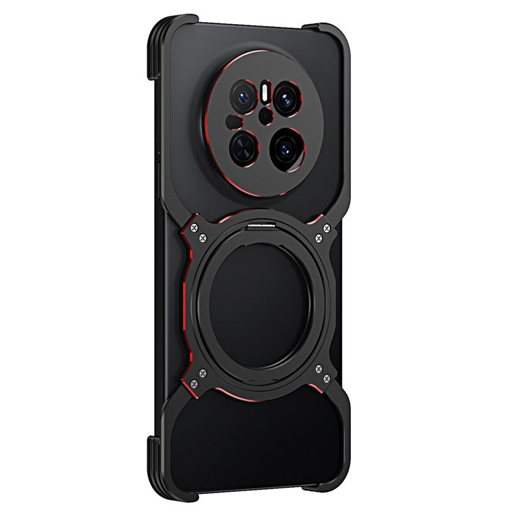 For Huawei Mate 70 Kickstand Case Metal Bumper Magnetic Phone Cover - Black / Red