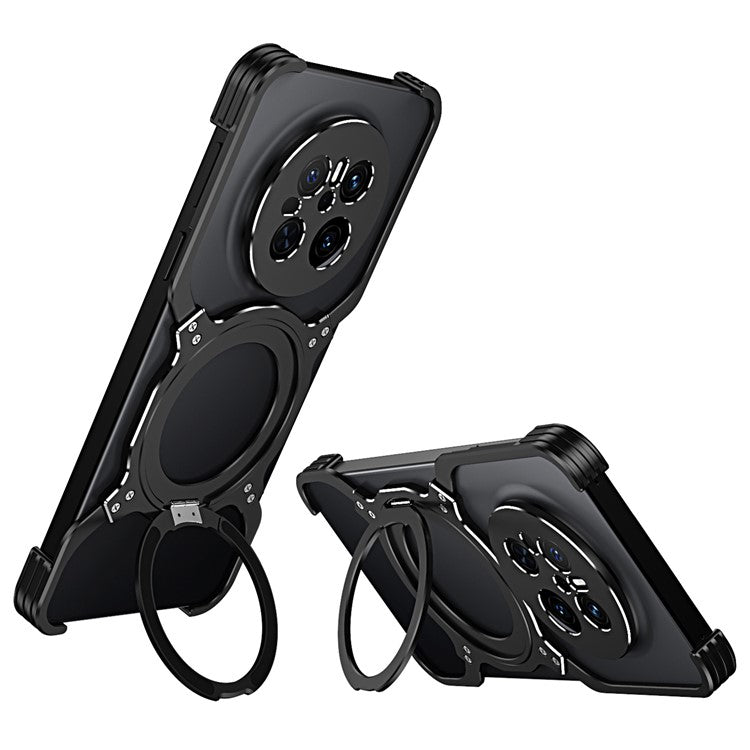 For Huawei Mate 70 Kickstand Case Metal Bumper Magnetic Phone Cover - Black / Silver