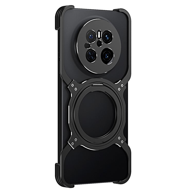 For Huawei Mate 70 Kickstand Case Metal Bumper Magnetic Phone Cover - Black / Silver