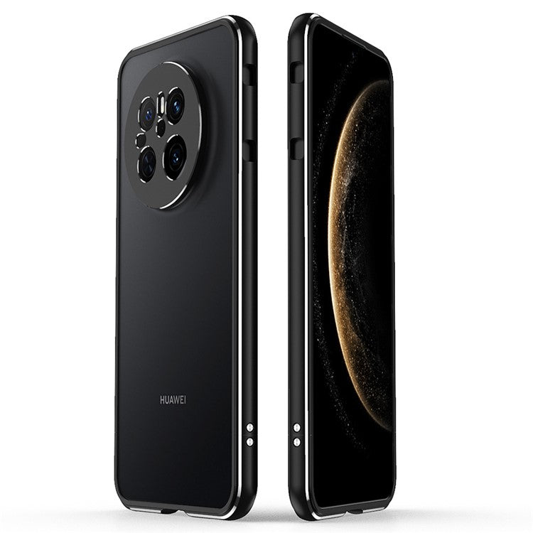 For Huawei Mate 70 Bumper Case Metal Frame Phone Cover with Camera Lens Guard - Black / Silver