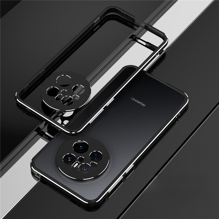 For Huawei Mate 70 Bumper Case Metal Frame Phone Cover with Camera Lens Guard - Black / Silver