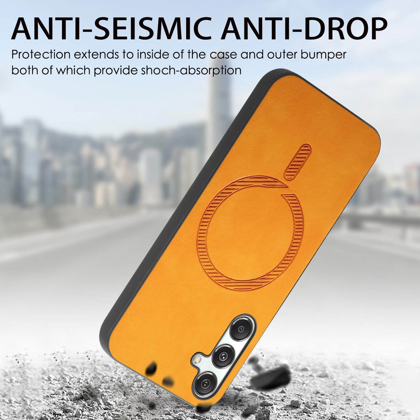 For Samsung Galaxy M34 5G Leather Back Case Compatible with MagSafe Skin-touch Phone Cover - Yellow