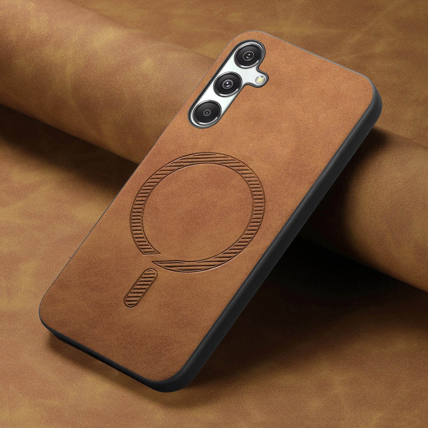 For Samsung Galaxy M34 5G Leather Back Case Compatible with MagSafe Skin-touch Phone Cover - Brown