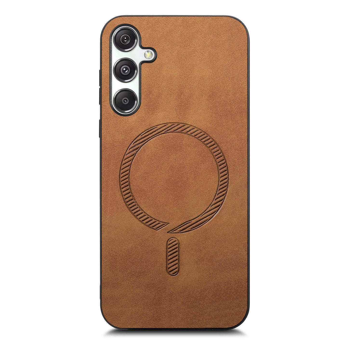 For Samsung Galaxy M34 5G Leather Back Case Compatible with MagSafe Skin-touch Phone Cover - Brown