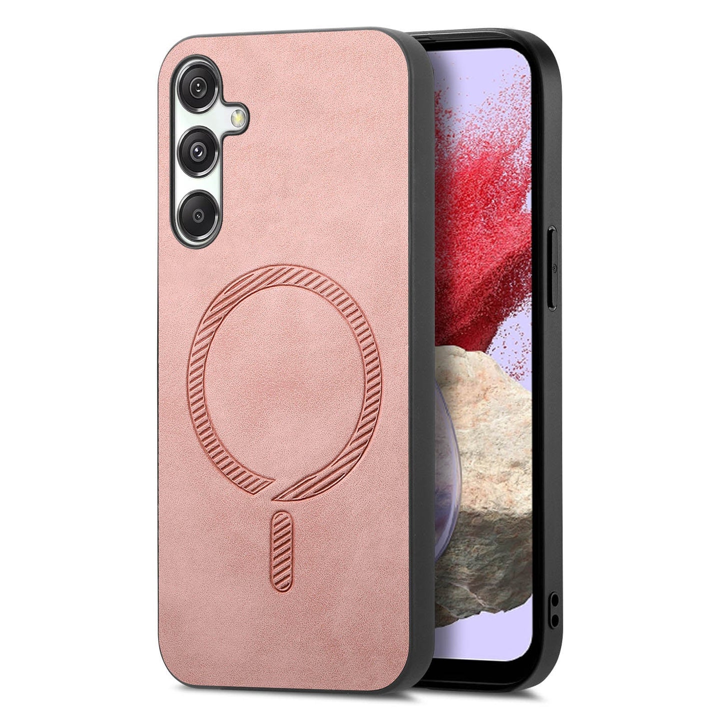 For Samsung Galaxy M34 5G Leather Back Case Compatible with MagSafe Skin-touch Phone Cover - Pink