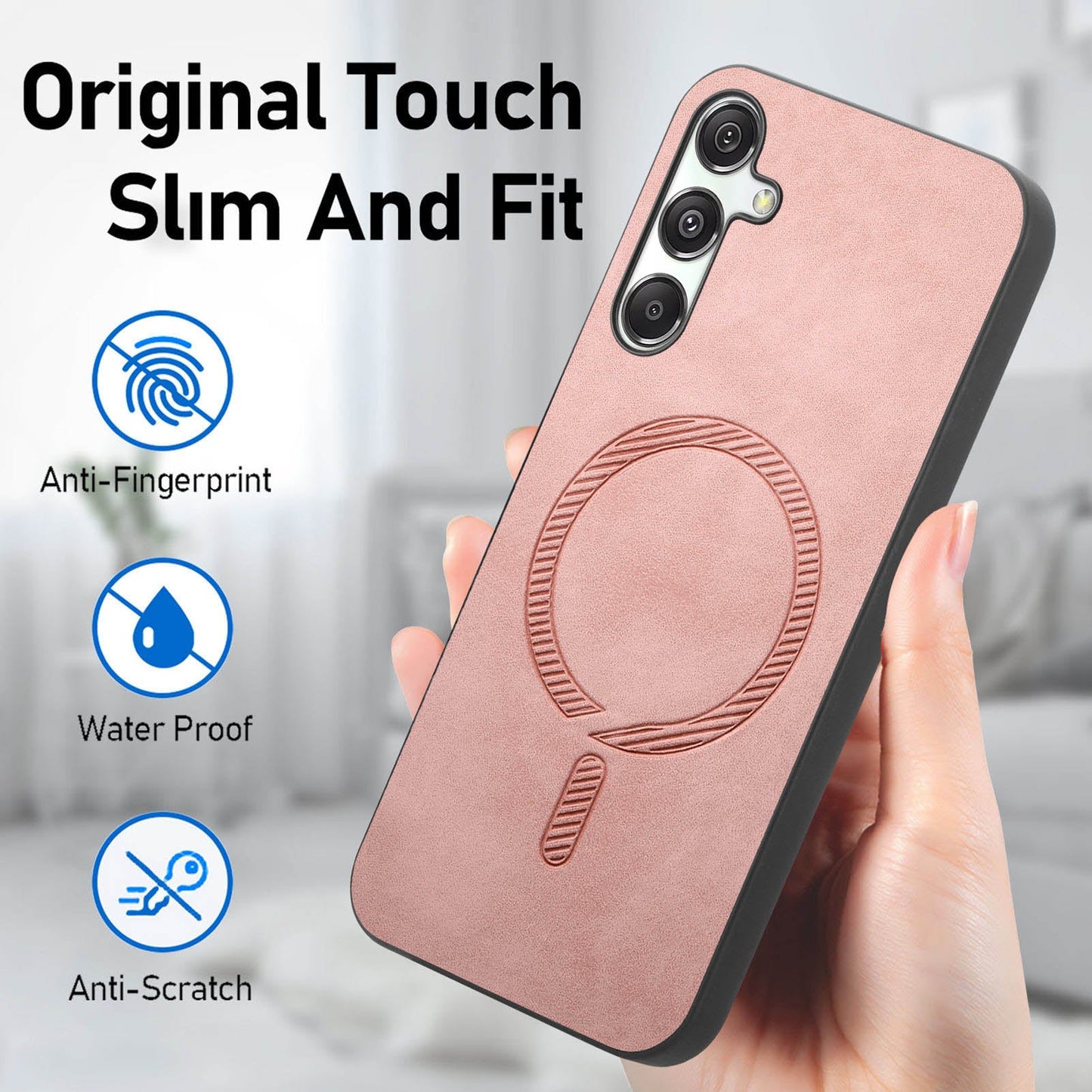 For Samsung Galaxy M34 5G Leather Back Case Compatible with MagSafe Skin-touch Phone Cover - Pink