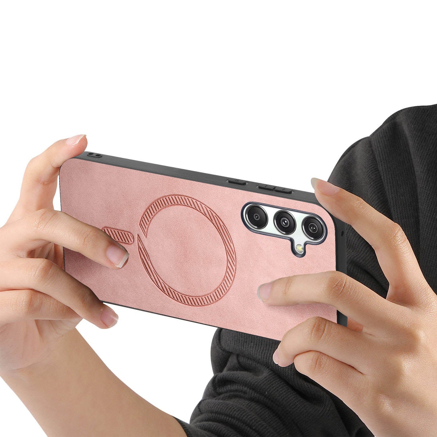 For Samsung Galaxy M34 5G Leather Back Case Compatible with MagSafe Skin-touch Phone Cover - Pink