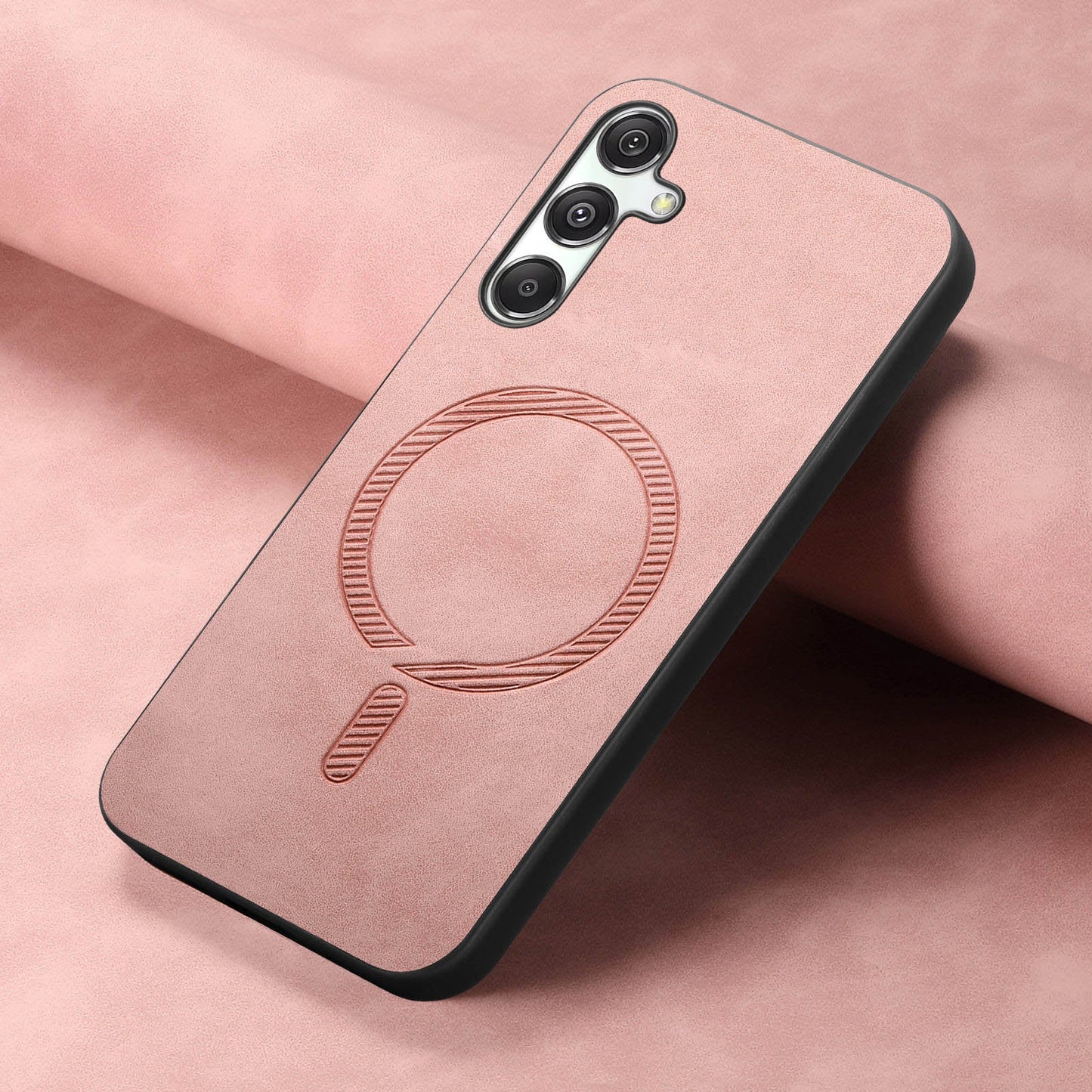 For Samsung Galaxy M34 5G Leather Back Case Compatible with MagSafe Skin-touch Phone Cover - Pink