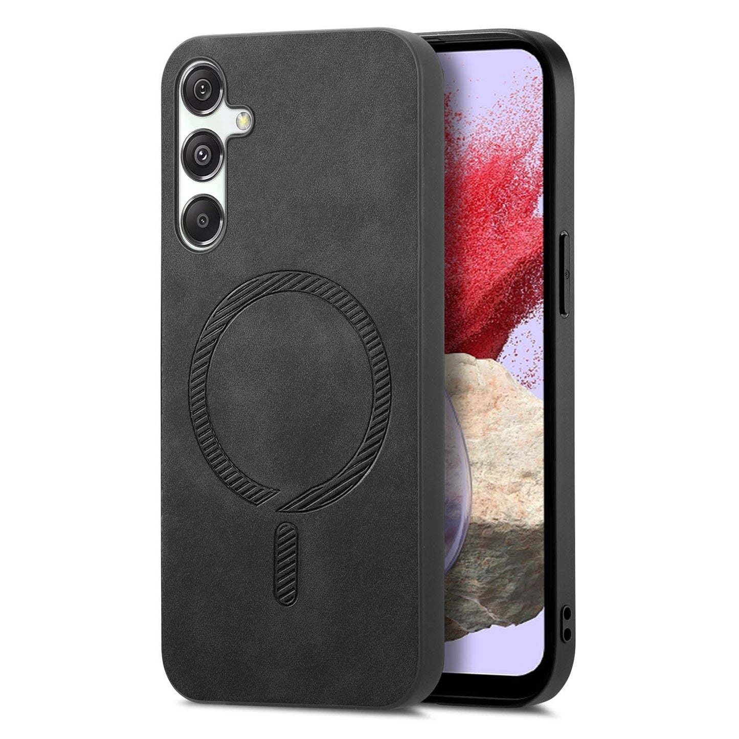 For Samsung Galaxy M34 5G Leather Back Case Compatible with MagSafe Skin-touch Phone Cover - Black