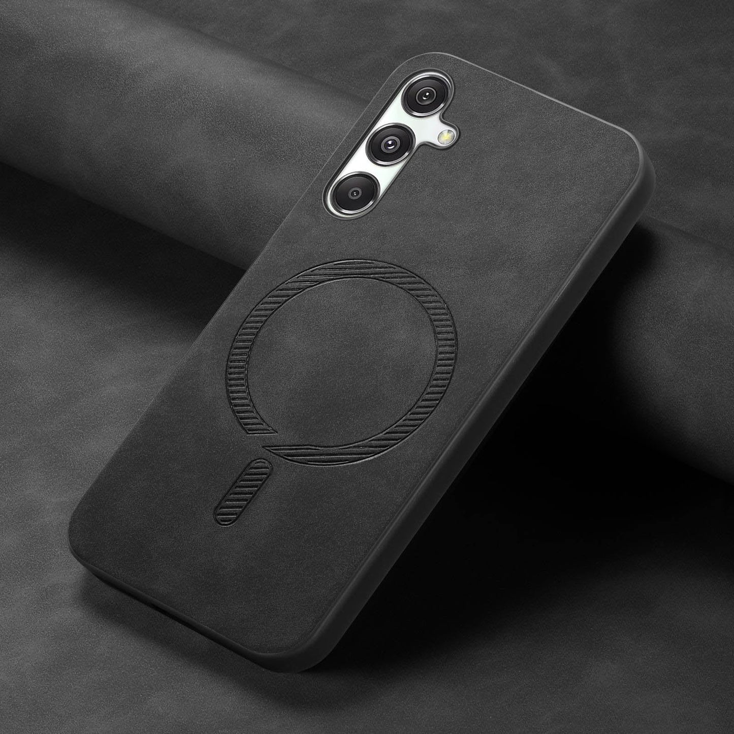 For Samsung Galaxy M34 5G Leather Back Case Compatible with MagSafe Skin-touch Phone Cover - Black