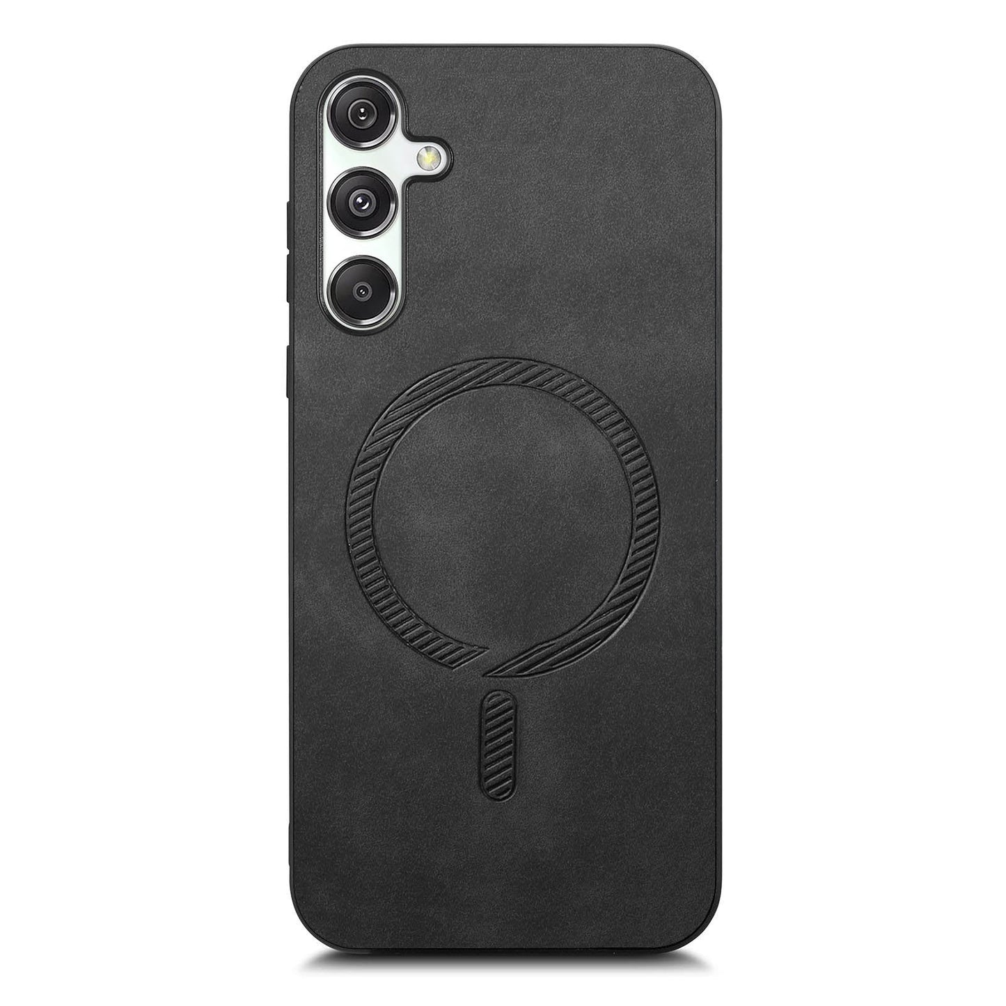 For Samsung Galaxy M34 5G Leather Back Case Compatible with MagSafe Skin-touch Phone Cover - Black