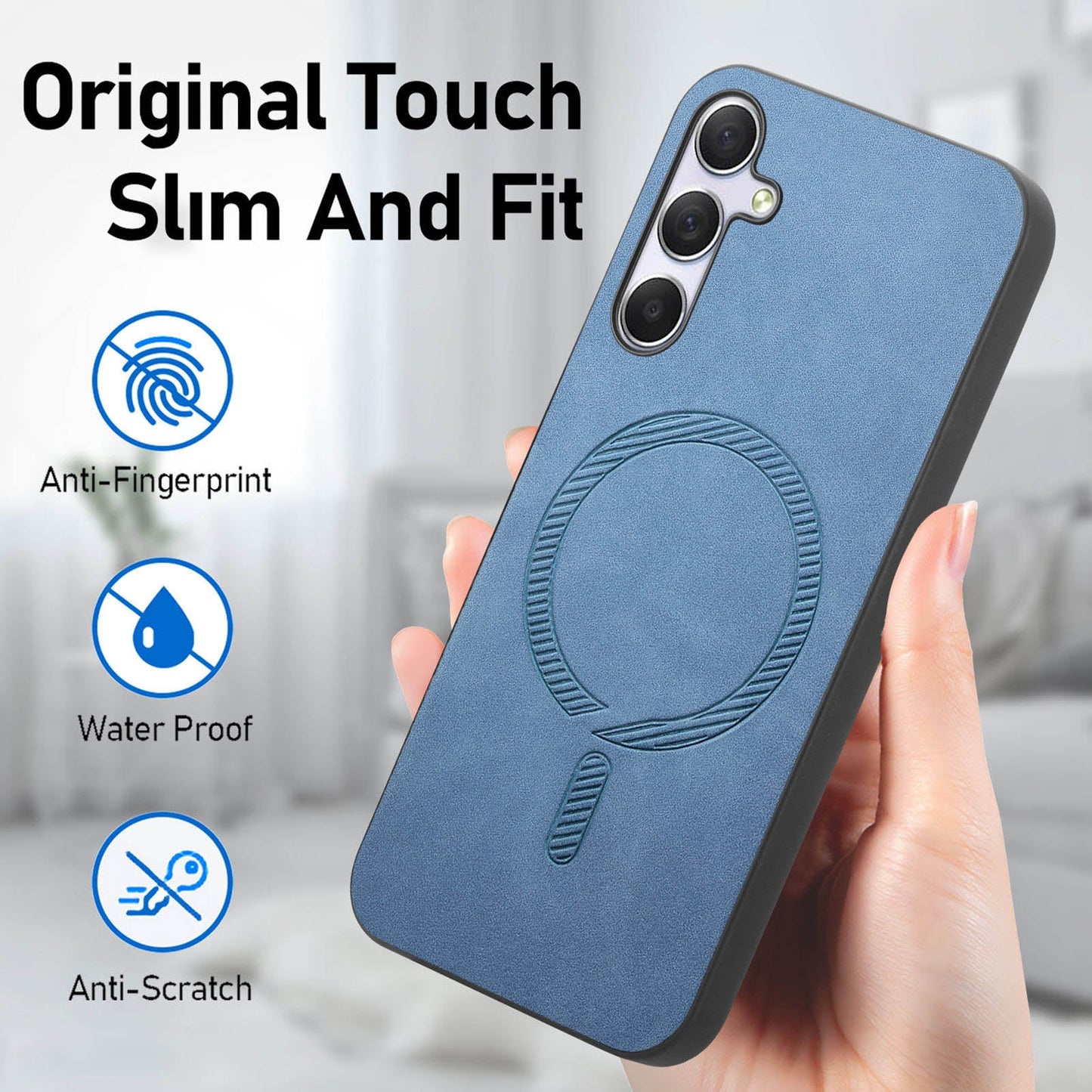 For Samsung Galaxy M54 5G Leather Back Case Compatible with MagSafe Skin-touch Phone Cover - Blue