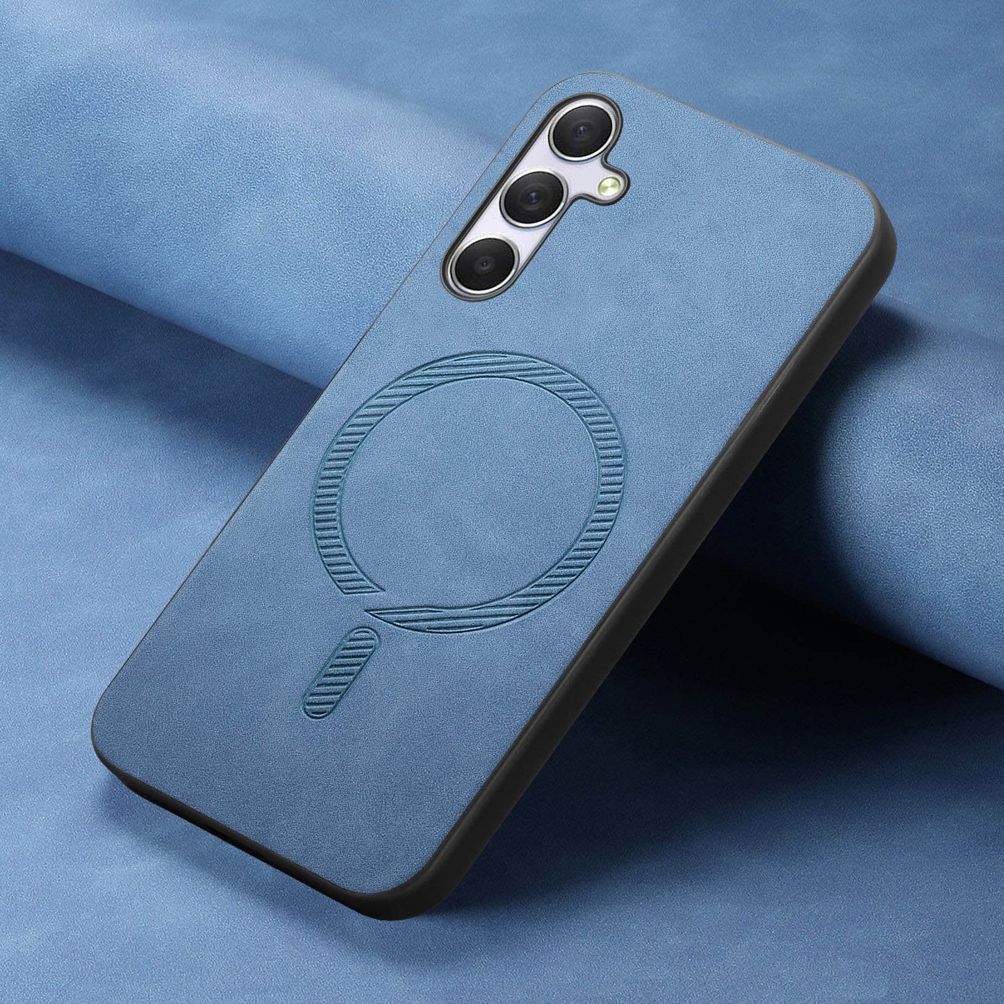 For Samsung Galaxy M54 5G Leather Back Case Compatible with MagSafe Skin-touch Phone Cover - Blue
