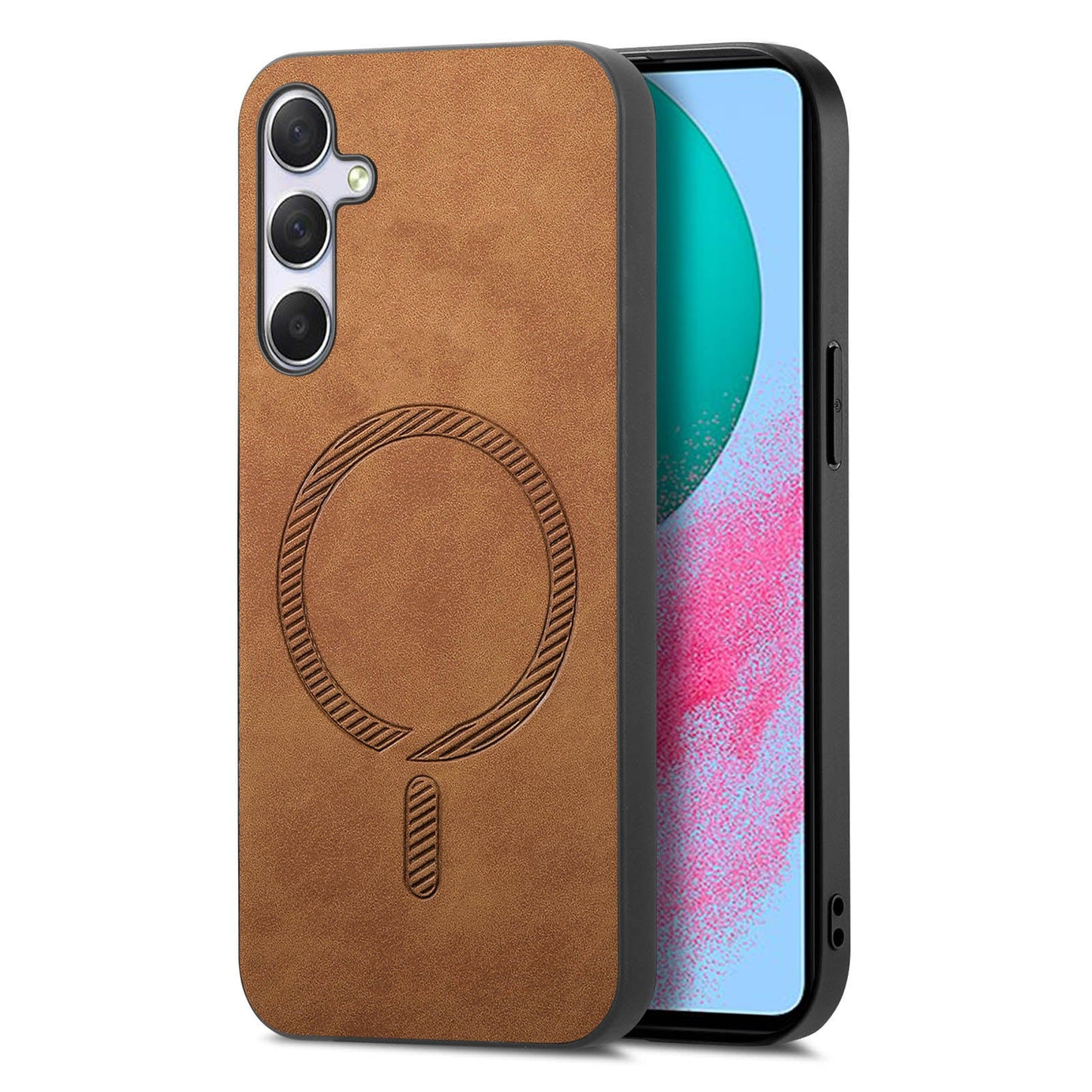 For Samsung Galaxy M54 5G Leather Back Case Compatible with MagSafe Skin-touch Phone Cover - Brown