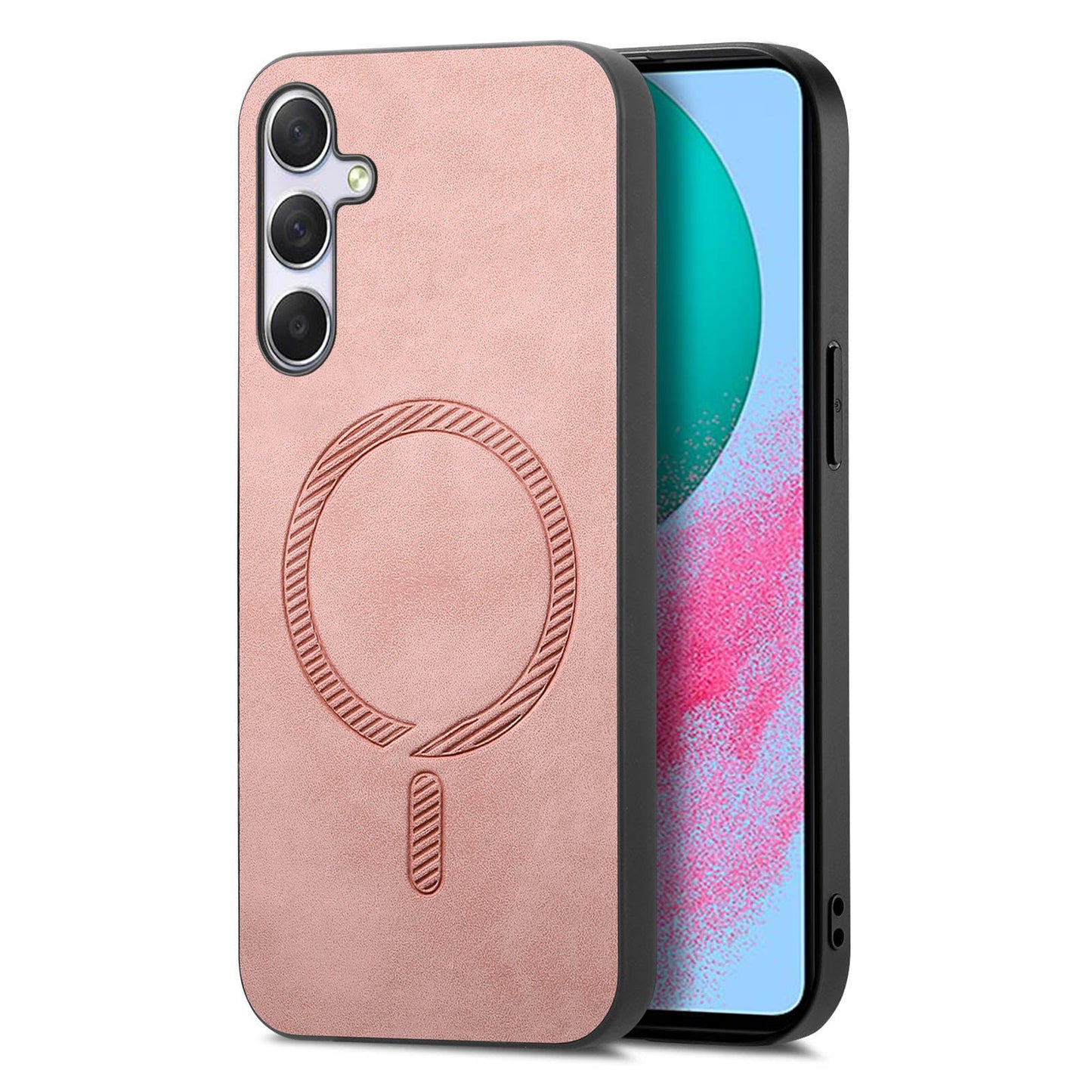 For Samsung Galaxy M54 5G Leather Back Case Compatible with MagSafe Skin-touch Phone Cover - Pink