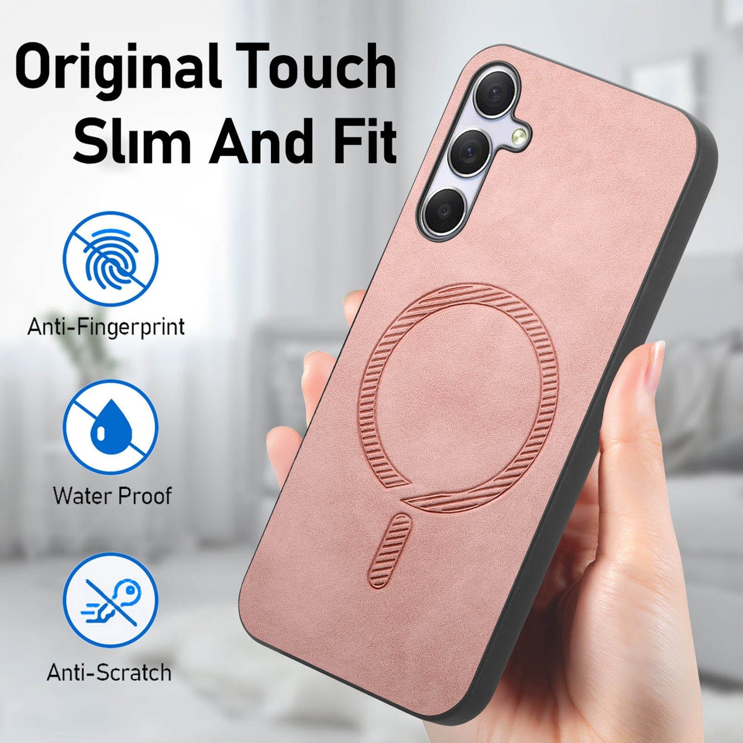 For Samsung Galaxy M54 5G Leather Back Case Compatible with MagSafe Skin-touch Phone Cover - Pink