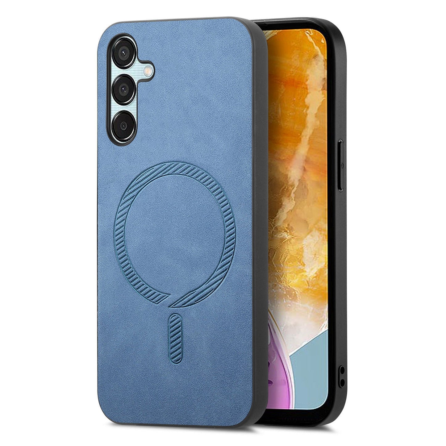 For Samsung Galaxy F15 5G Leather Back Case Compatible with MagSafe Skin-touch Phone Cover - Blue