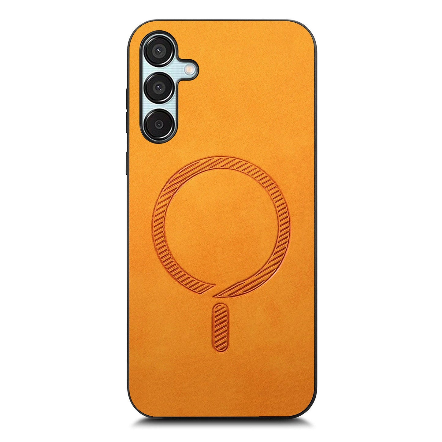 For Samsung Galaxy F15 5G Leather Back Case Compatible with MagSafe Skin-touch Phone Cover - Yellow