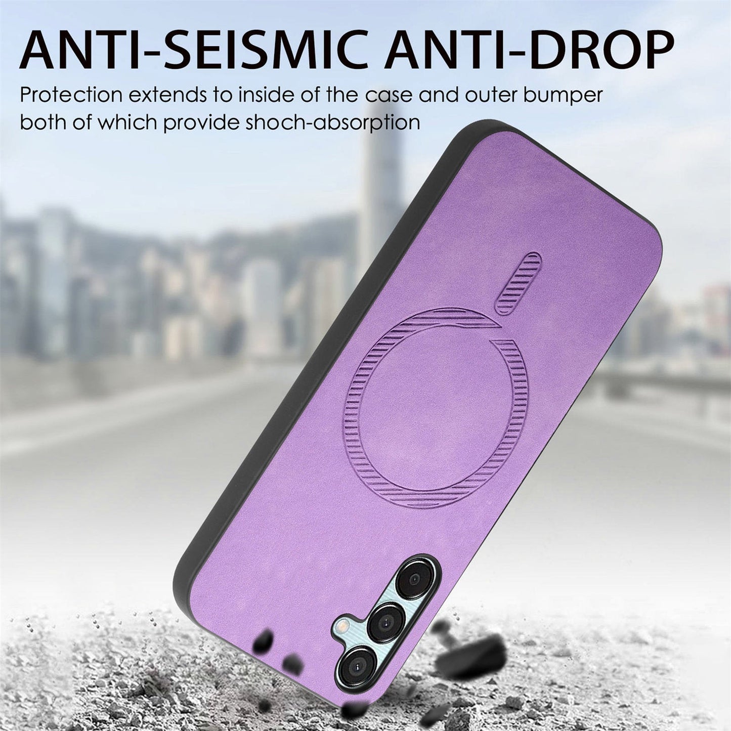 For Samsung Galaxy F15 5G Leather Back Case Compatible with MagSafe Skin-touch Phone Cover - Purple