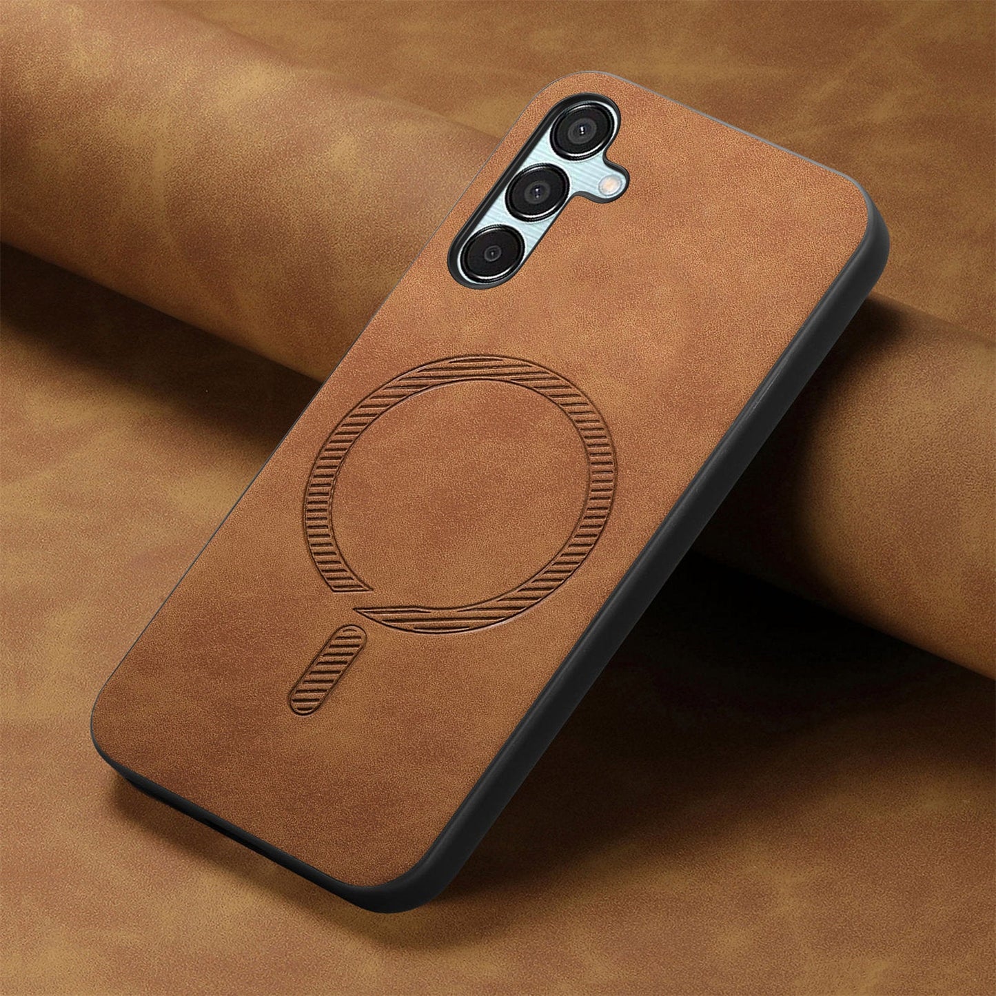 For Samsung Galaxy F15 5G Leather Back Case Compatible with MagSafe Skin-touch Phone Cover - Brown