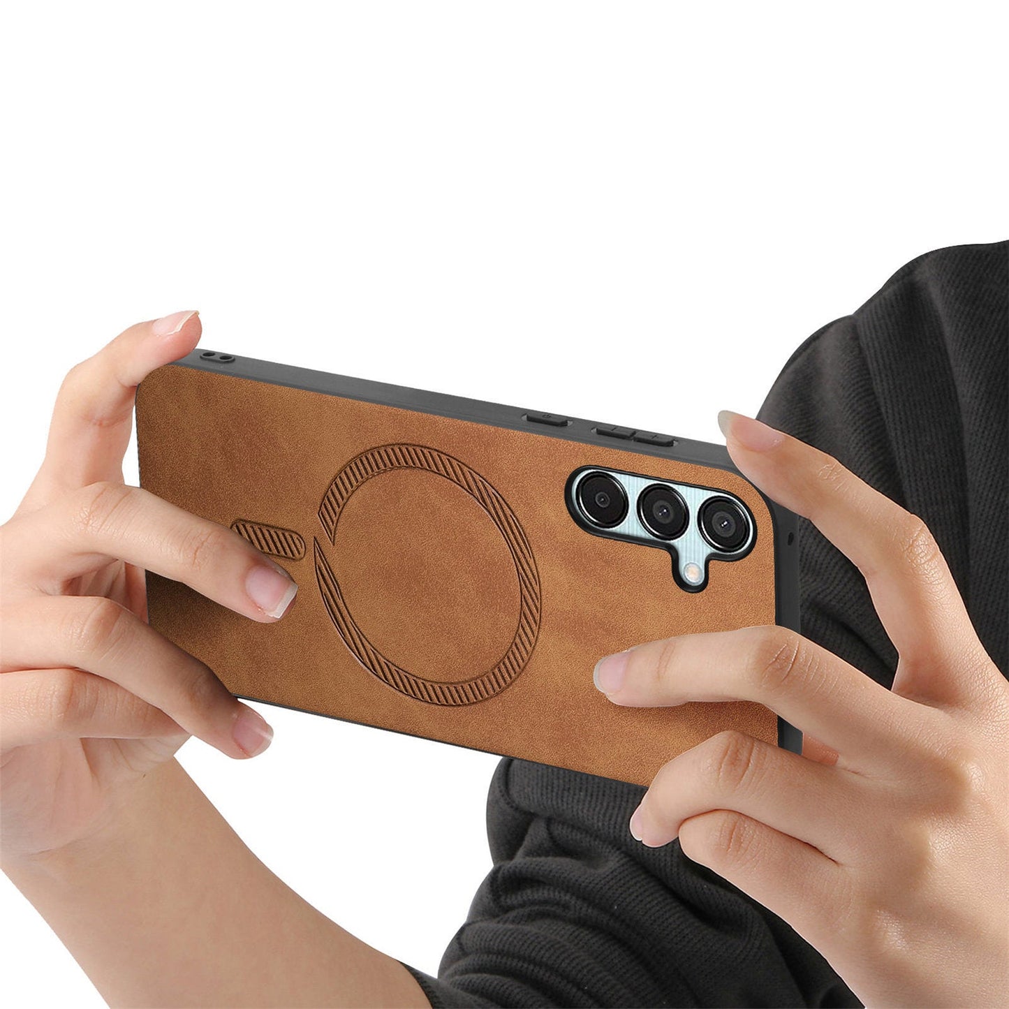 For Samsung Galaxy F15 5G Leather Back Case Compatible with MagSafe Skin-touch Phone Cover - Brown