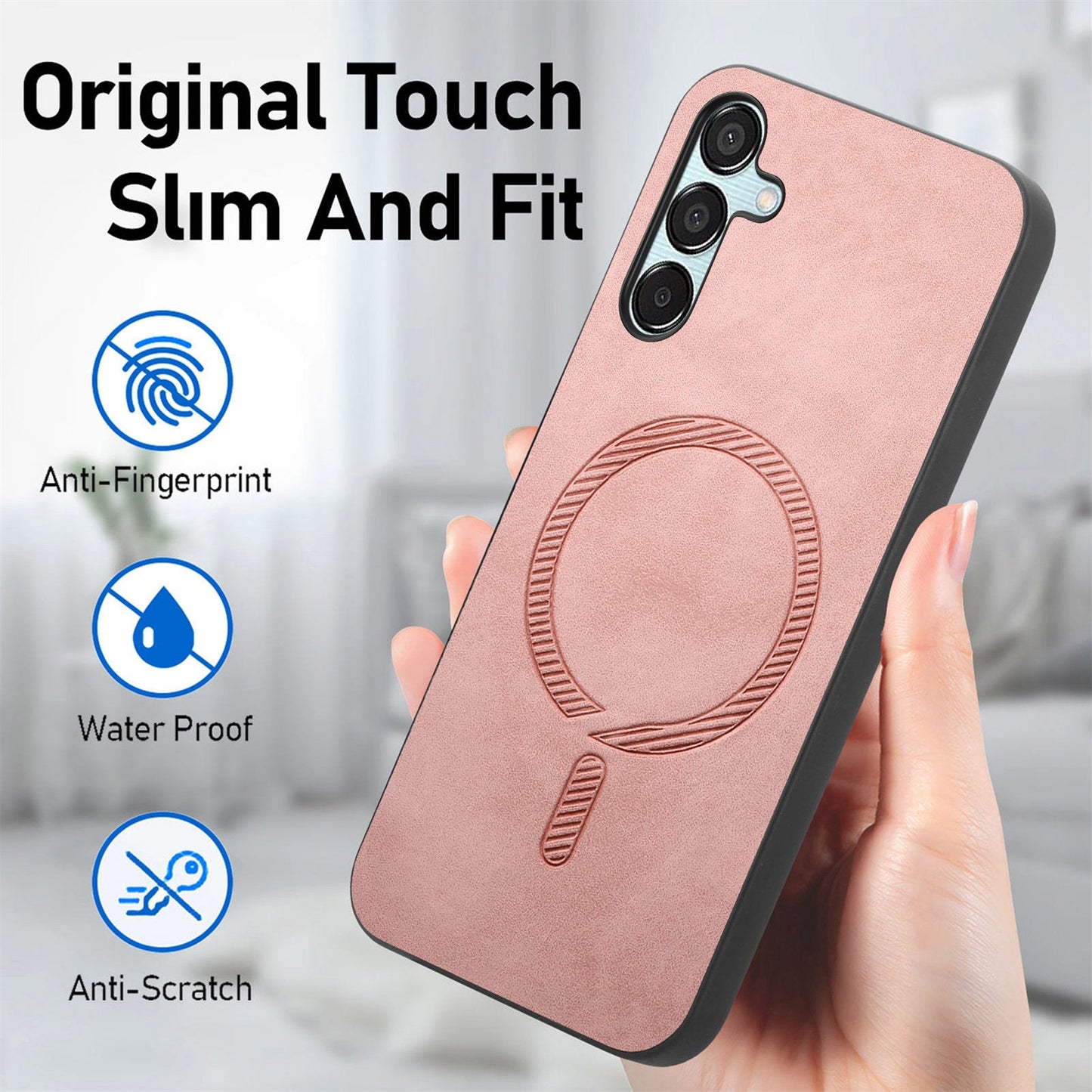 For Samsung Galaxy F15 5G Leather Back Case Compatible with MagSafe Skin-touch Phone Cover - Pink