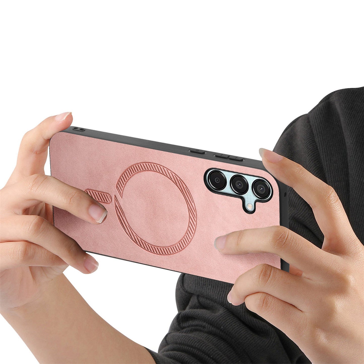 For Samsung Galaxy F15 5G Leather Back Case Compatible with MagSafe Skin-touch Phone Cover - Pink