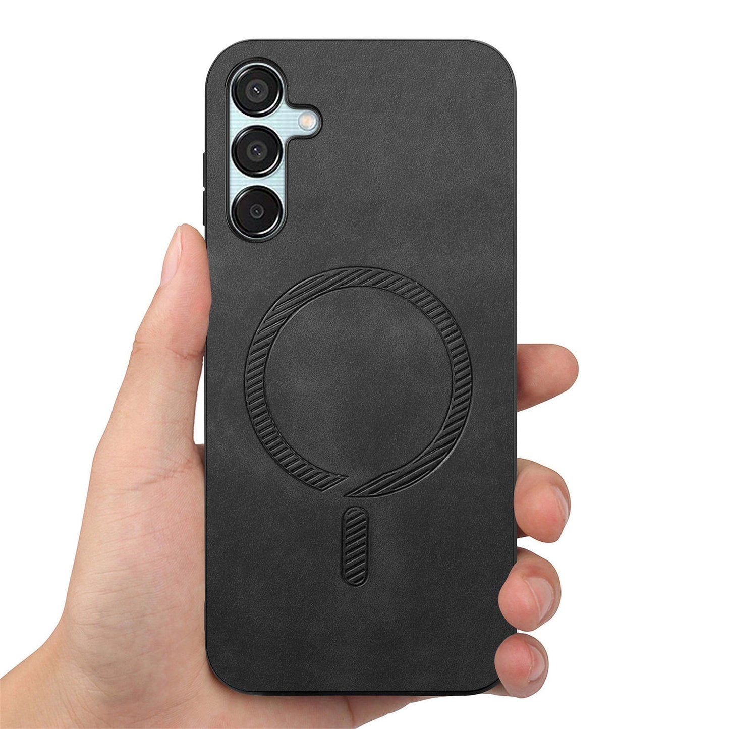 For Samsung Galaxy F15 5G Leather Back Case Compatible with MagSafe Skin-touch Phone Cover - Black