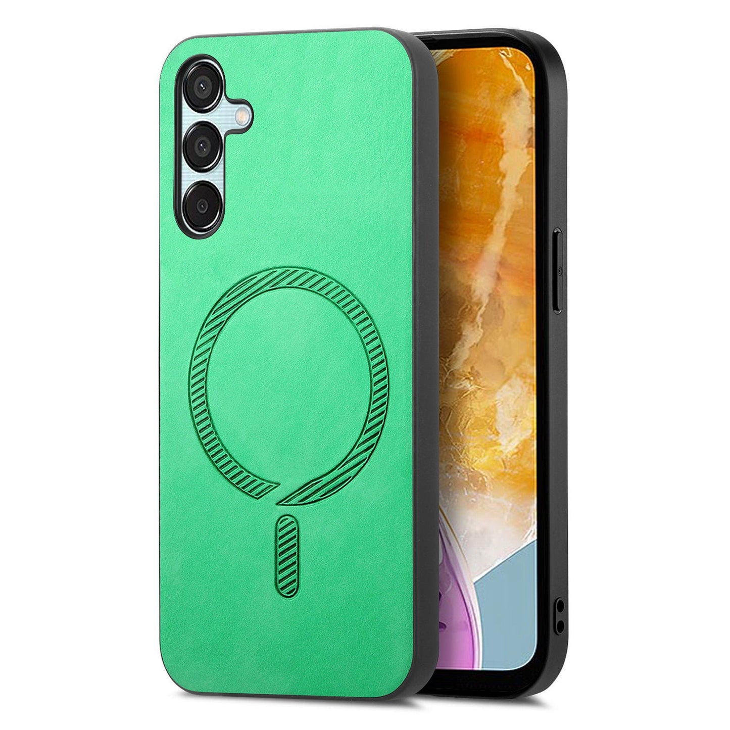 For Samsung Galaxy F15 5G Leather Back Case Compatible with MagSafe Skin-touch Phone Cover - Green