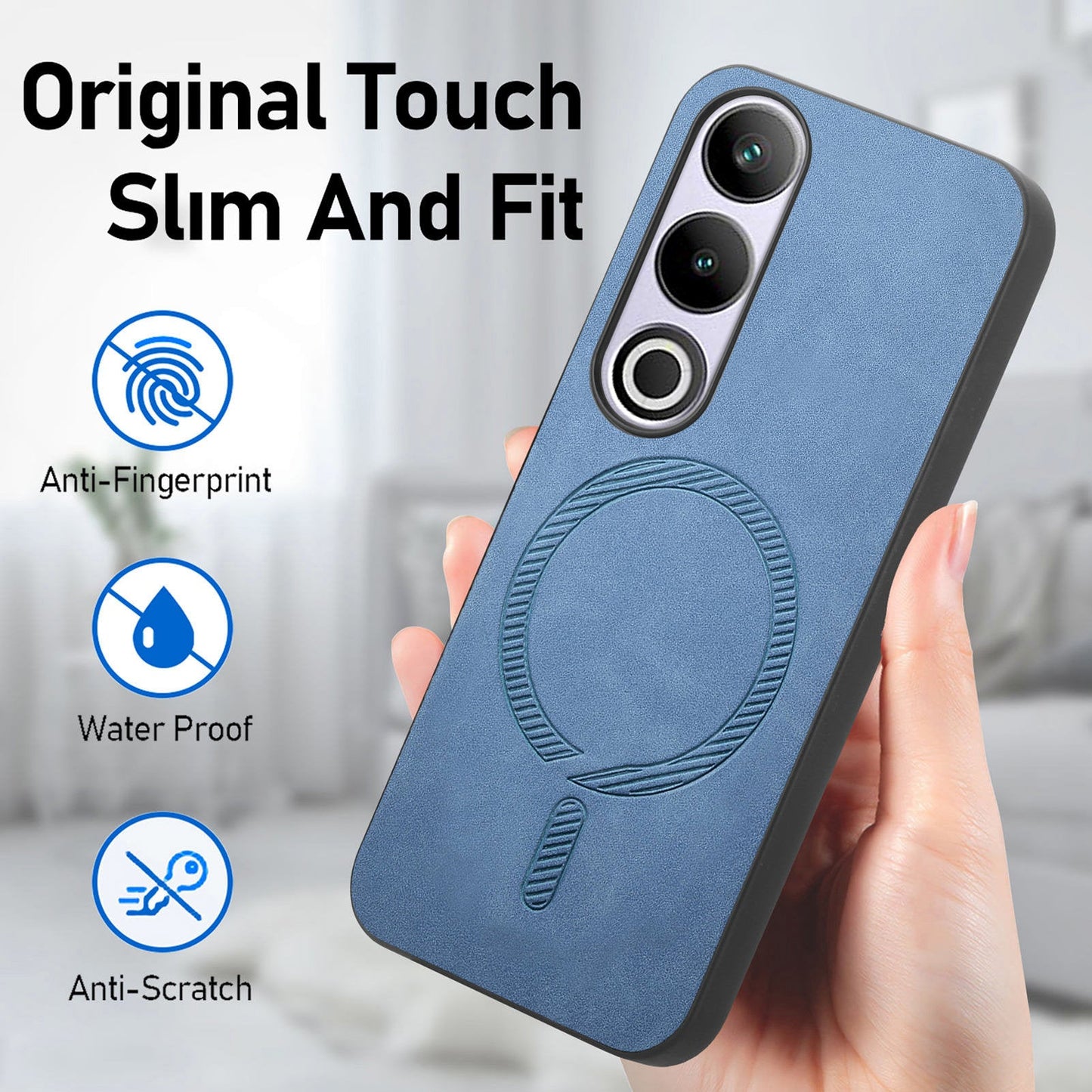 For OnePlus Nord CE4 5G / OnePlus Ace 3V 5G Leather Back Case Compatible with MagSafe Skin-touch Phone Cover - Blue