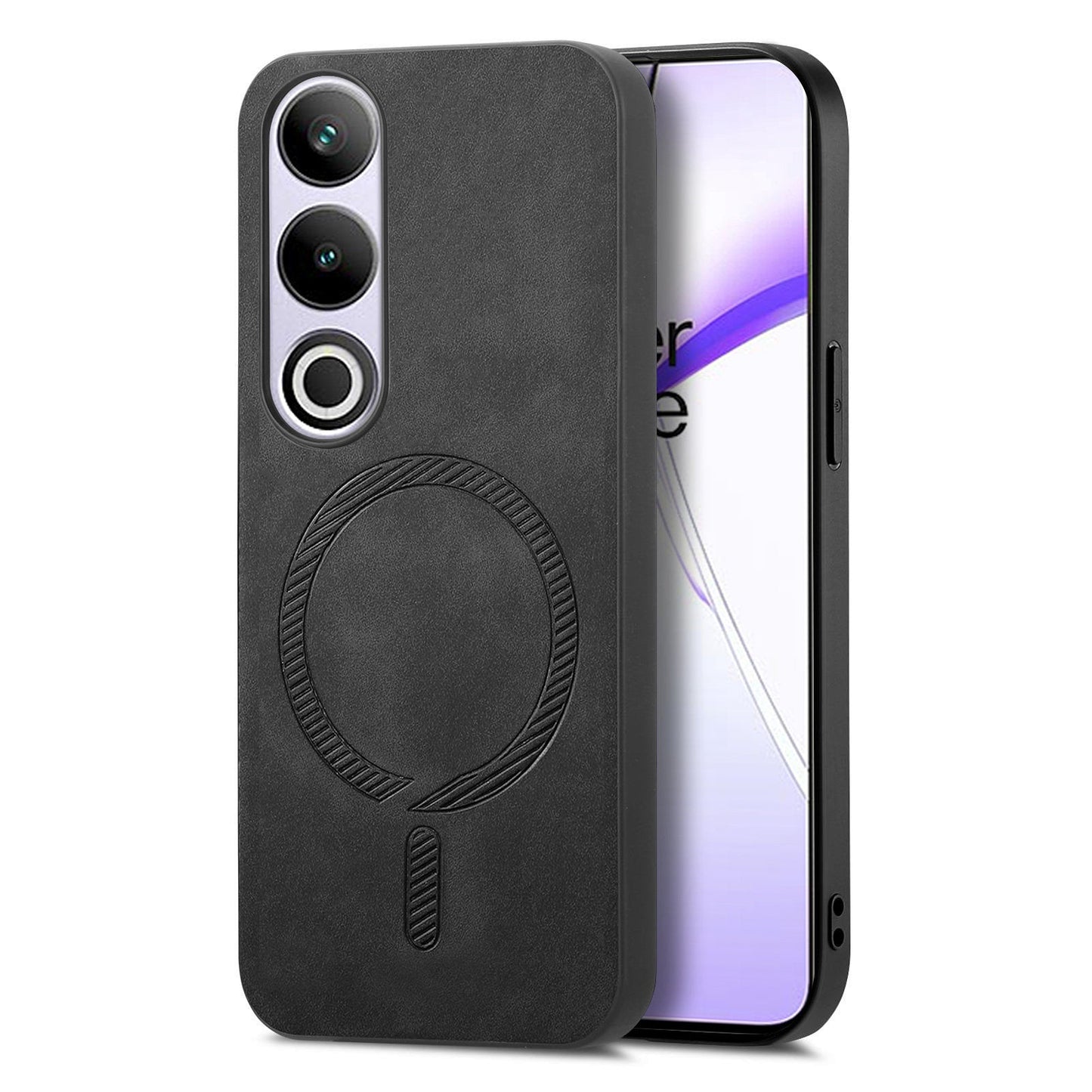 For OnePlus Nord CE4 5G / OnePlus Ace 3V 5G Leather Back Case Compatible with MagSafe Skin-touch Phone Cover - Black