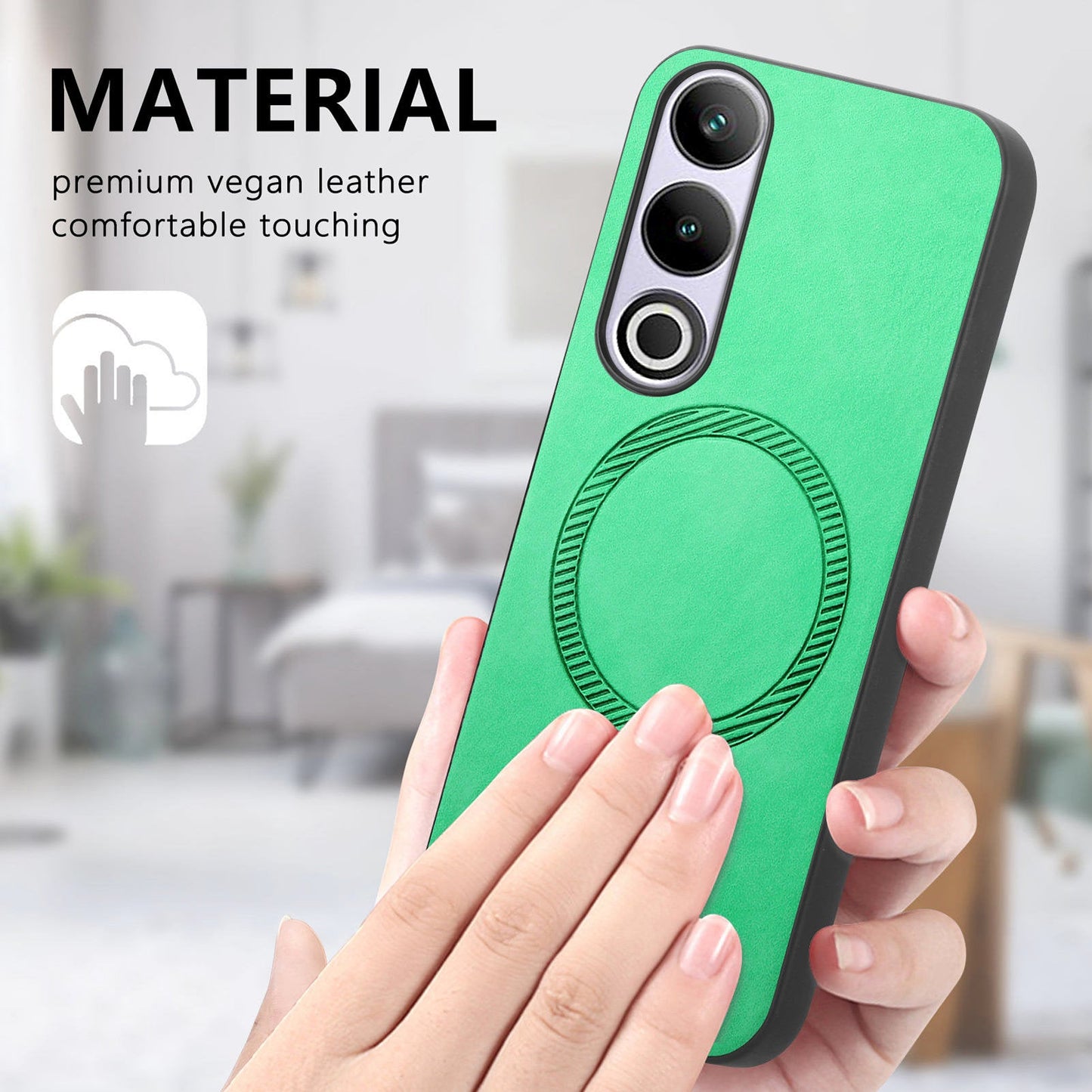 For OnePlus Nord CE4 5G / OnePlus Ace 3V 5G Leather Back Case Compatible with MagSafe Skin-touch Phone Cover - Green