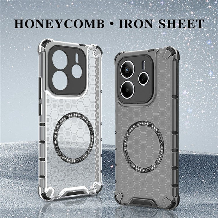 For Xiaomi Redmi Note 14 5G Case Compatible with MagSafe Honeycomb Design TPU + PC Phone Cover - Grey