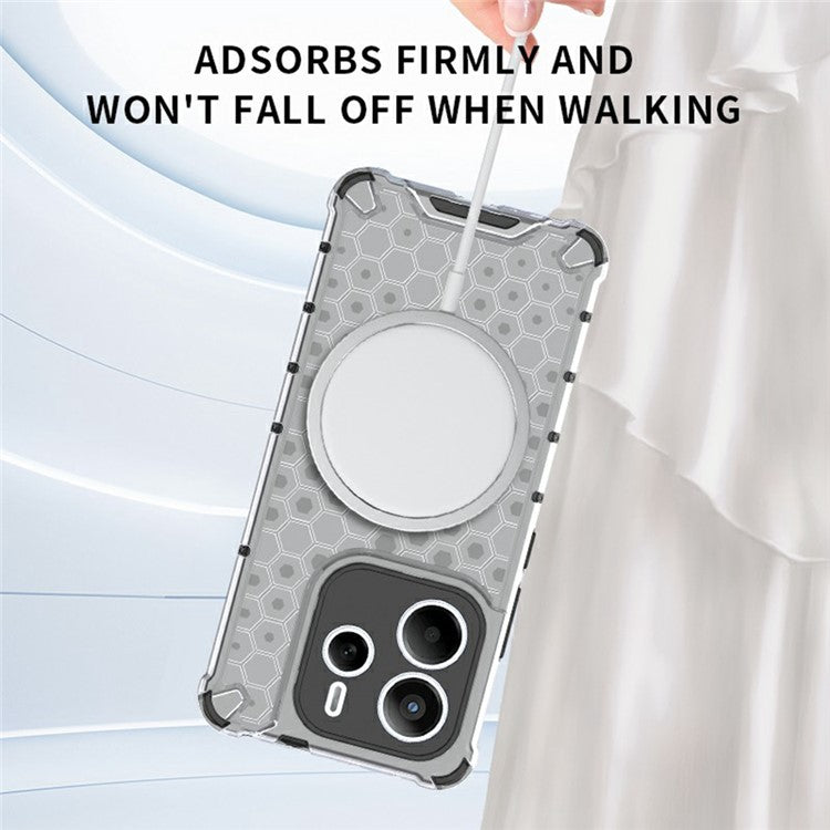 For Xiaomi Redmi Note 14 5G Case Compatible with MagSafe Honeycomb Design TPU + PC Phone Cover - Grey