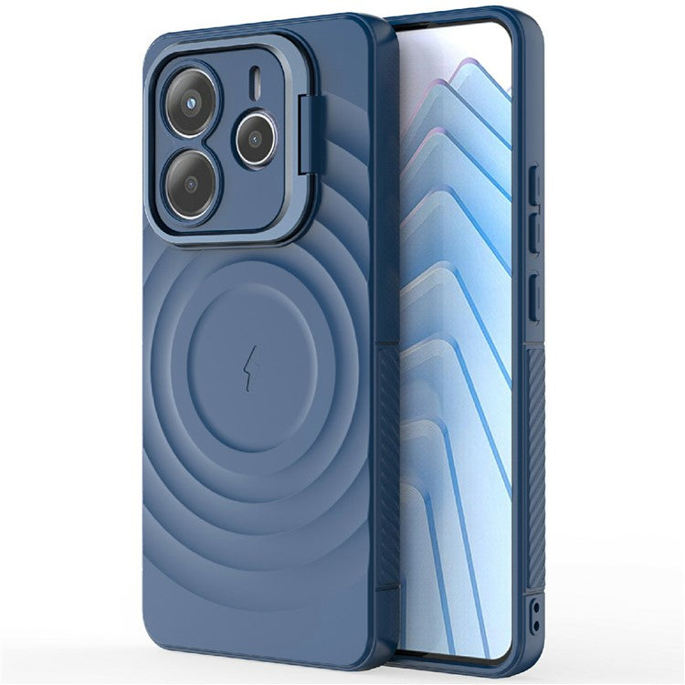 For Xiaomi Redmi Note 14 5G Case Compatible with MagSafe PC Kickstand Ripple Texture TPU Phone Cover - Blue