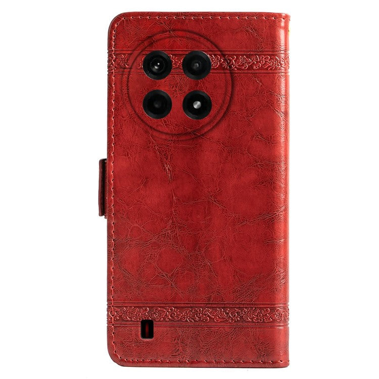 For OnePlus Ace 5 5G / Ace 5 Pro 5G Leather Case Flower Imprint Wallet Phone Cover with Side Buckle - Red