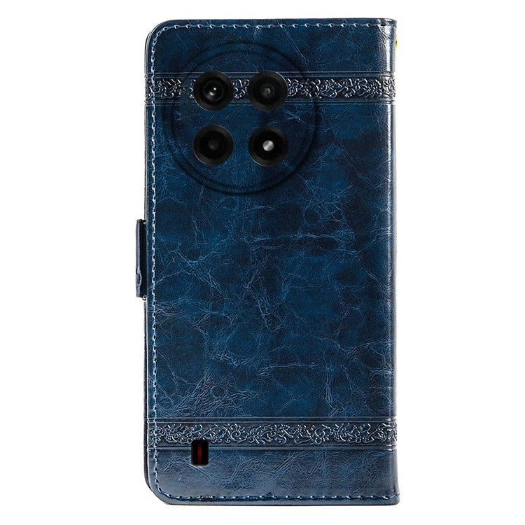 For OnePlus Ace 5 5G / Ace 5 Pro 5G Leather Case Flower Imprint Wallet Phone Cover with Side Buckle - Blue