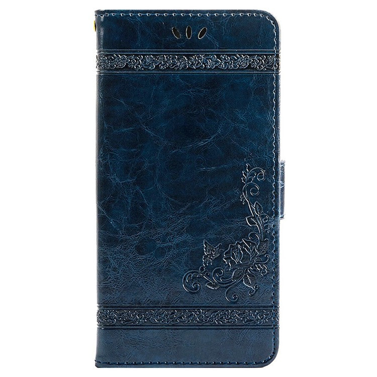 For OnePlus Ace 5 5G / Ace 5 Pro 5G Leather Case Flower Imprint Wallet Phone Cover with Side Buckle - Blue