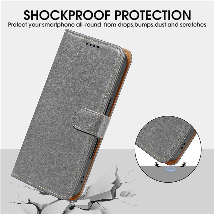 For OnePlus Ace 5 5G / Ace 5 Pro 5G Leather Case Litchi Texture Wallet RFID Blocking Phone Cover - Grey