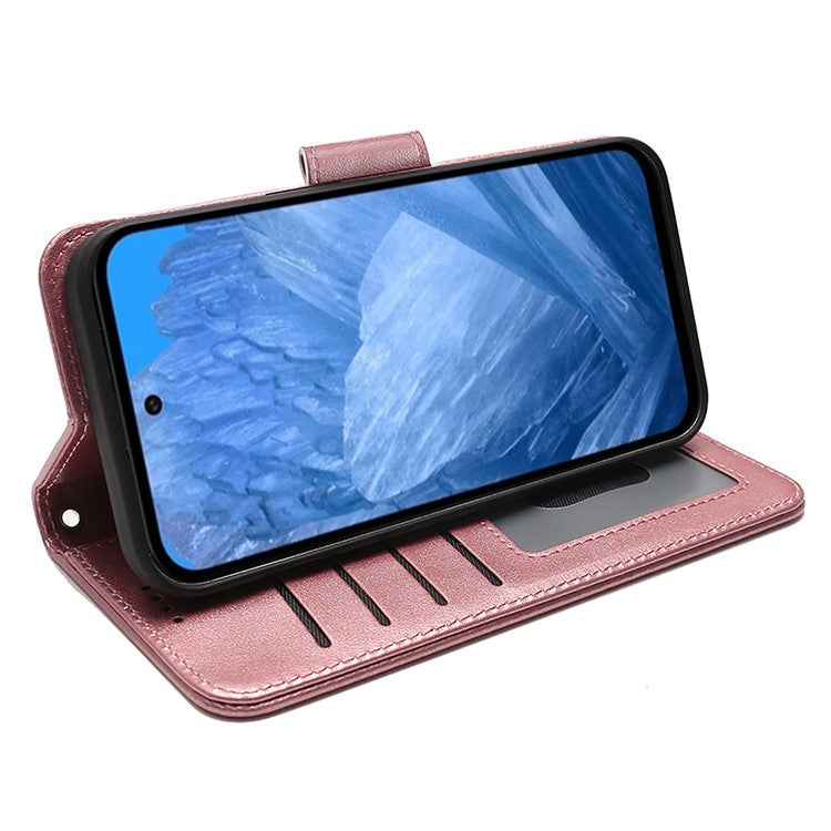 For Google Pixel 8a Case Stand Card Holder Wallet Leather Phone Cover - Rose Gold