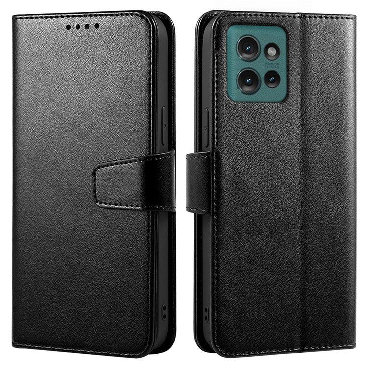For Motorola Edge 50 Neo 5G / Moto S50 5G Case Stand Card Holder Wallet Leather Phone Cover - Black