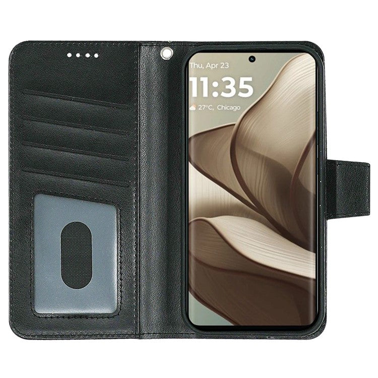 For Motorola Edge 50 Neo 5G / Moto S50 5G Case Stand Card Holder Wallet Leather Phone Cover - Black