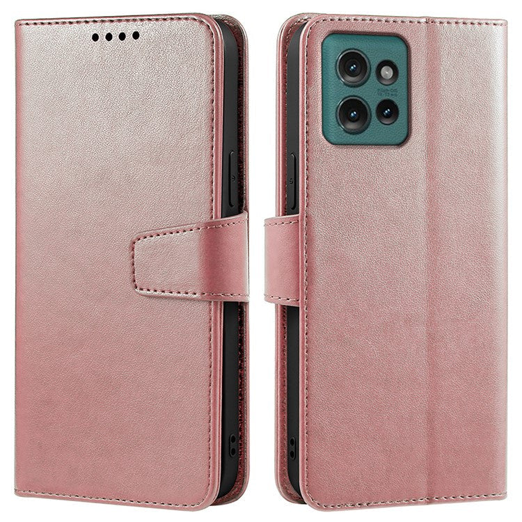 For Motorola Edge 50 Neo 5G / Moto S50 5G Case Stand Card Holder Wallet Leather Phone Cover - Rose Gold