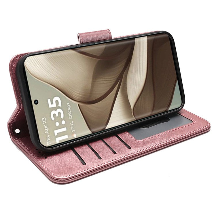 For Motorola Edge 50 Neo 5G / Moto S50 5G Case Stand Card Holder Wallet Leather Phone Cover - Rose Gold